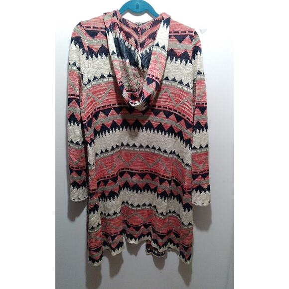 Boho Aztec Cardigan Medium Open Front Long - Picture 4 of 10